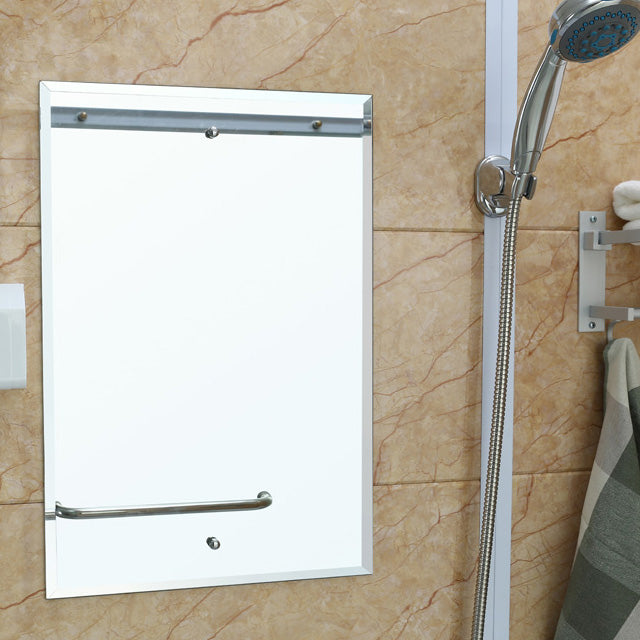 Frosted Glass Single Sliding Shower Enclosure Framed Shower Kit in White