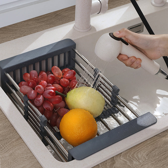 White Quartz Kitchen Sink Single Bowl Sink with Basket Strainer