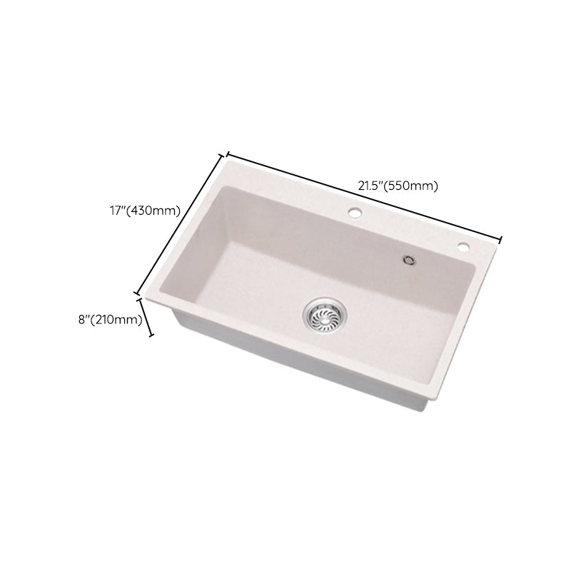 White Quartz Kitchen Sink Single Bowl Sink with Basket Strainer