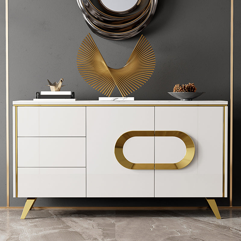 Modern Style Buffet Table Stone Side Board with Drawers and Cabinets