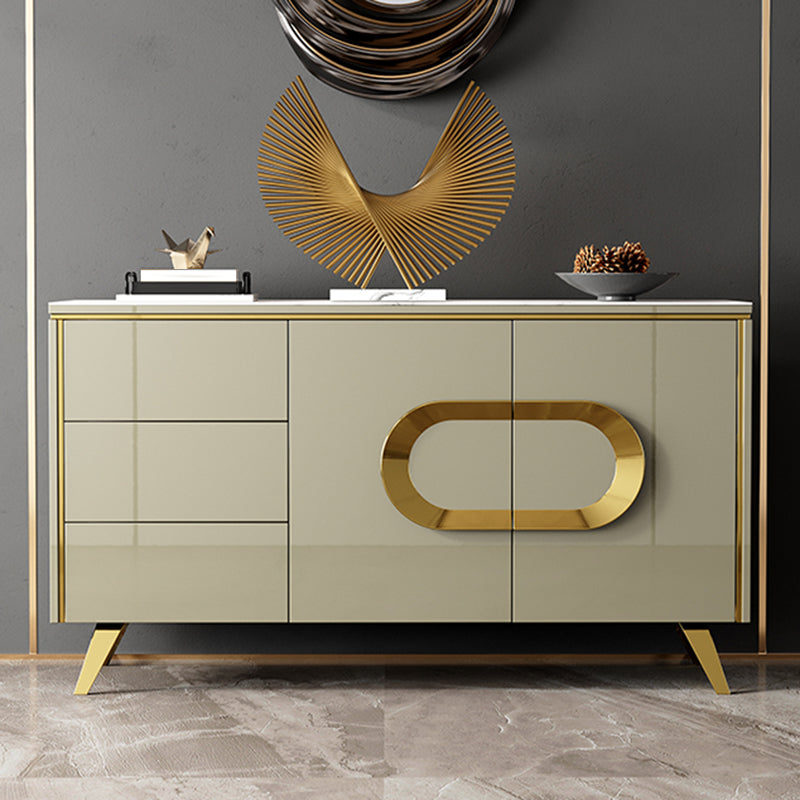 Modern Style Buffet Table Stone Side Board with Drawers and Cabinets