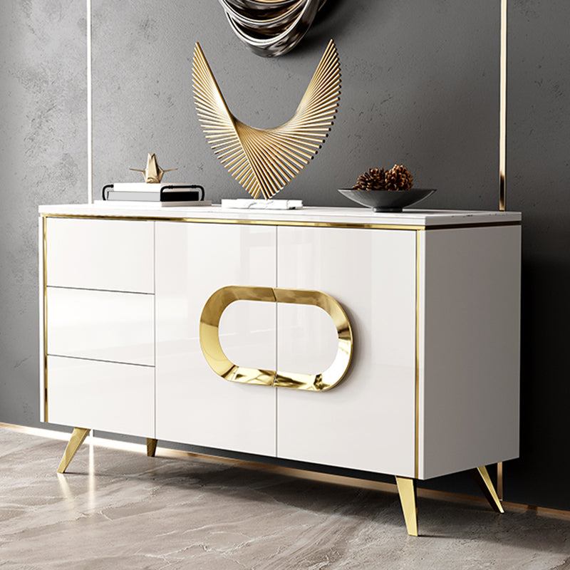 Modern Style Buffet Table Stone Side Board with Drawers and Cabinets