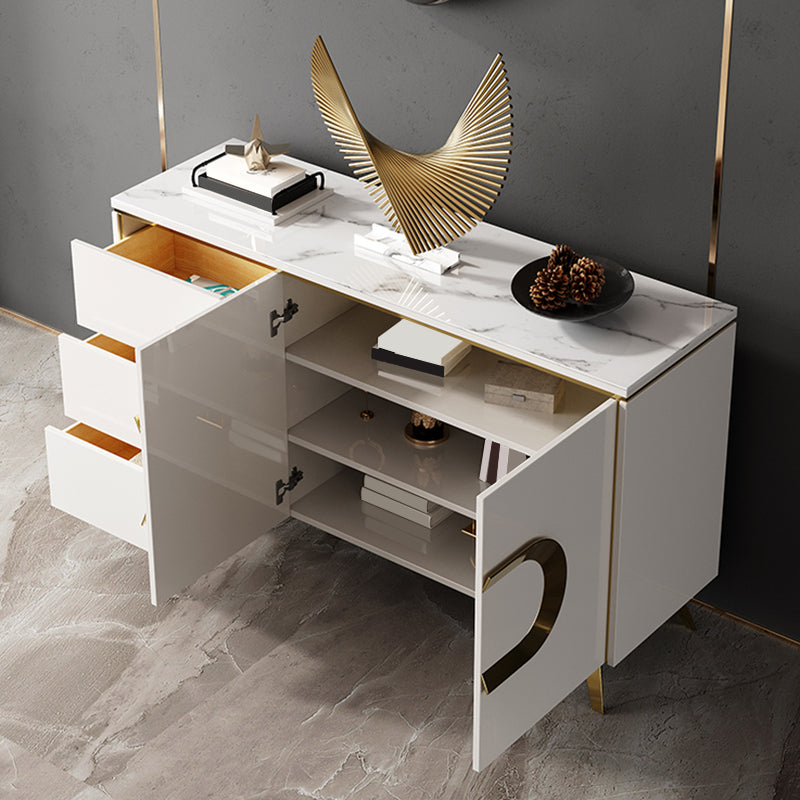 Modern Style Buffet Table Stone Side Board with Drawers and Cabinets