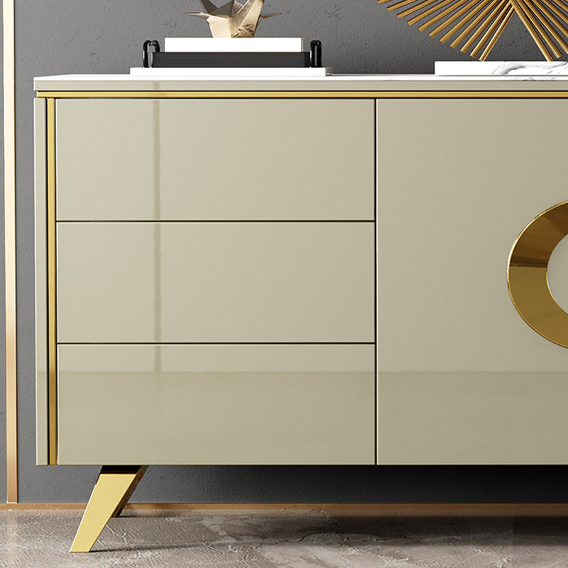 Modern Style Buffet Table Stone Side Board with Drawers and Cabinets