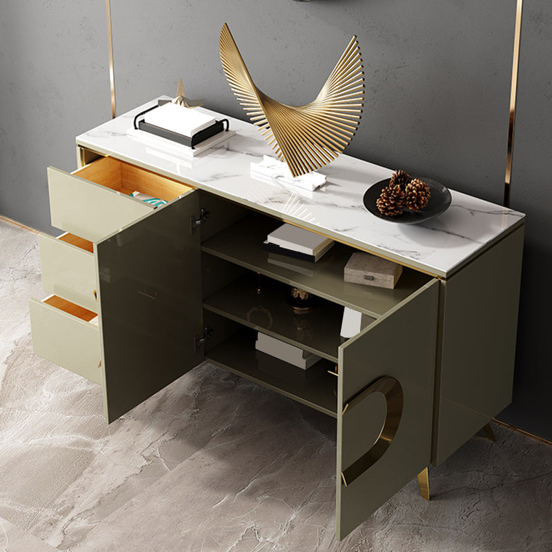 Modern Style Buffet Table Stone Side Board with Drawers and Cabinets