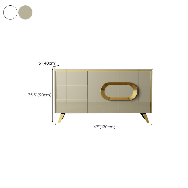 Modern Style Buffet Table Stone Side Board with Drawers and Cabinets