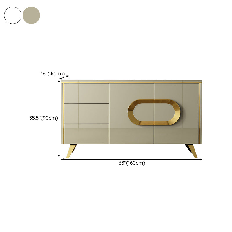 Modern Style Buffet Table Stone Side Board with Drawers and Cabinets