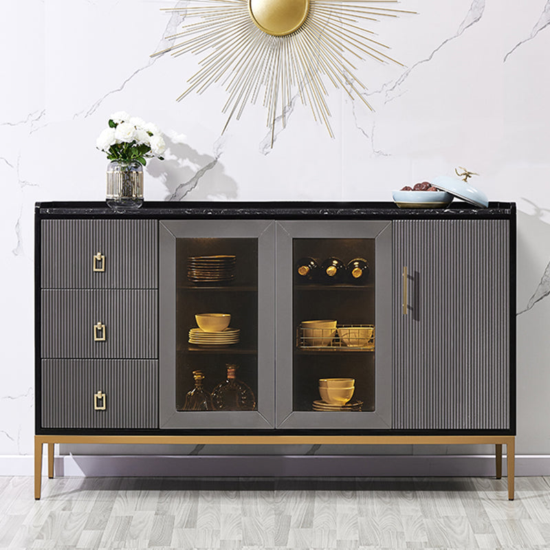 Glam Style Buffet Table Faux Marble Side Board with Cabinets and Drawers