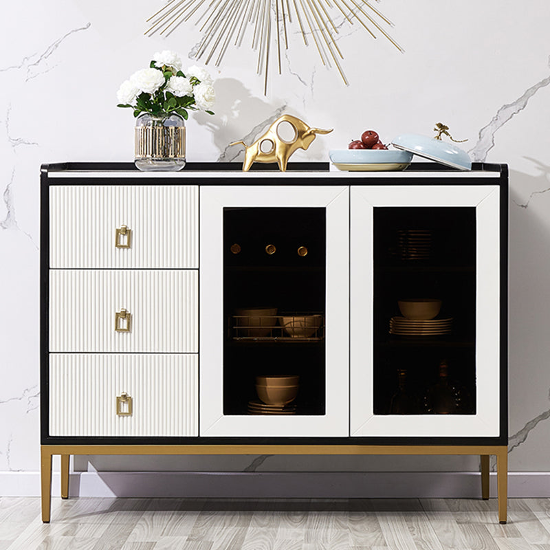 Glam Style Buffet Table Faux Marble Side Board with Cabinets and Drawers