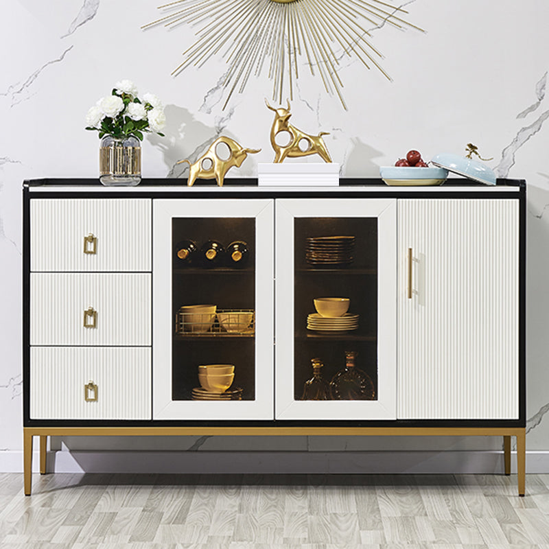 Glam Style Buffet Table Faux Marble Side Board with Cabinets and Drawers