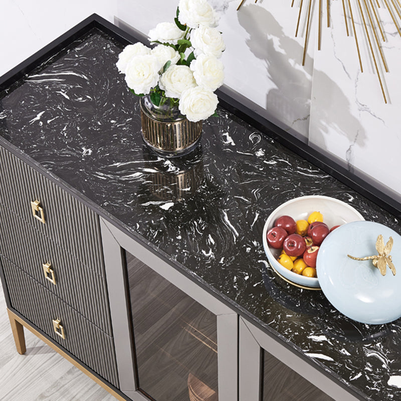 Glam Style Buffet Table Faux Marble Side Board with Cabinets and Drawers