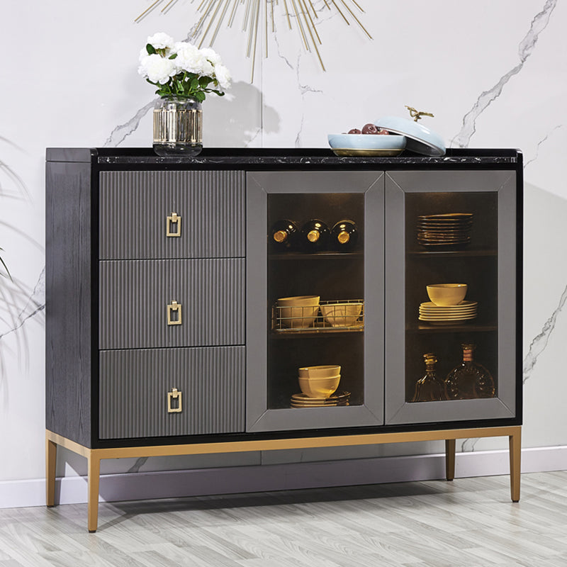 Glam Style Buffet Table Faux Marble Side Board with Cabinets and Drawers