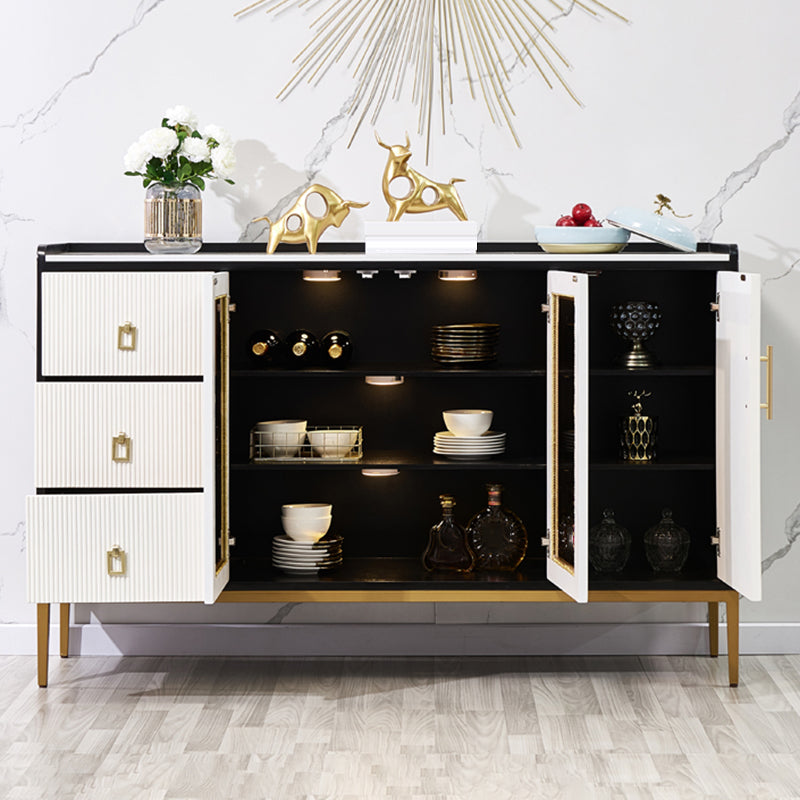 Glam Style Buffet Table Faux Marble Side Board with Cabinets and Drawers