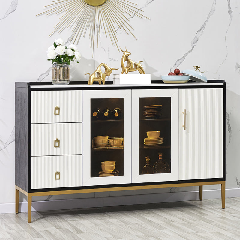 Glam Style Buffet Table Faux Marble Side Board with Cabinets and Drawers