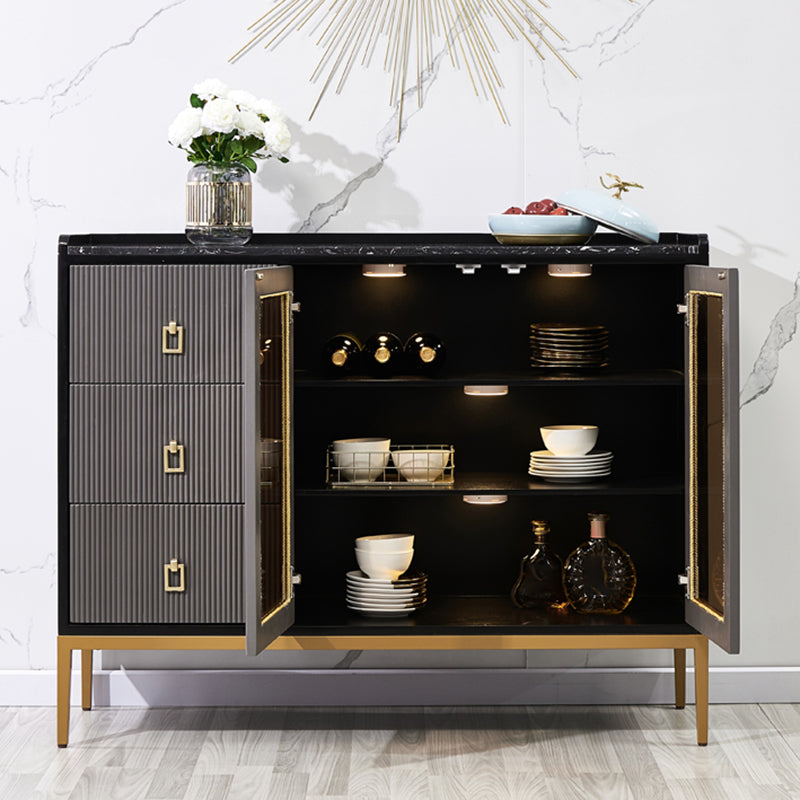 Glam Style Buffet Table Faux Marble Side Board with Cabinets and Drawers