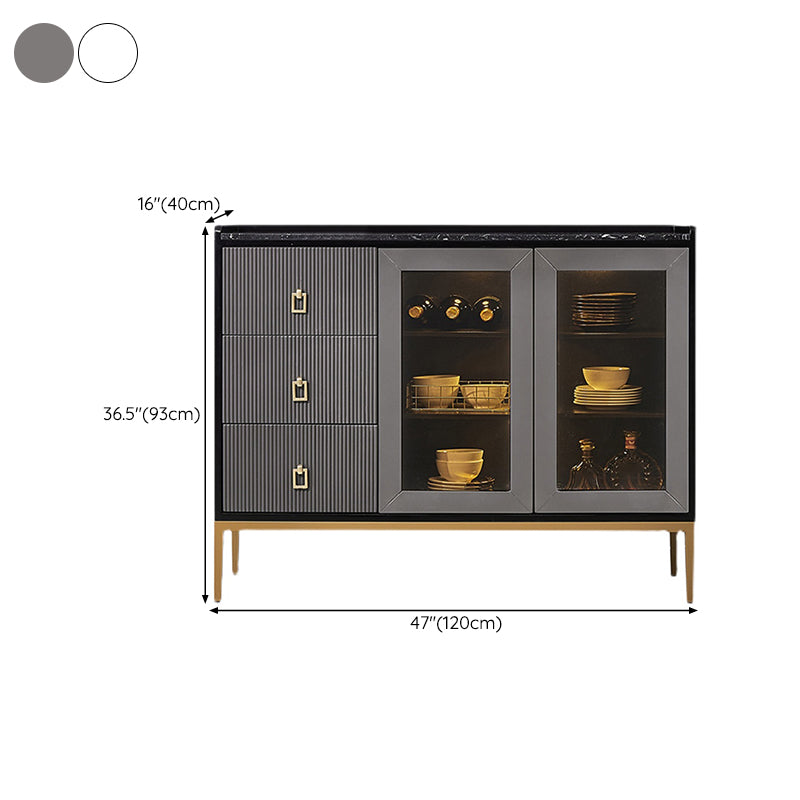 Glam Style Buffet Table Faux Marble Side Board with Cabinets and Drawers