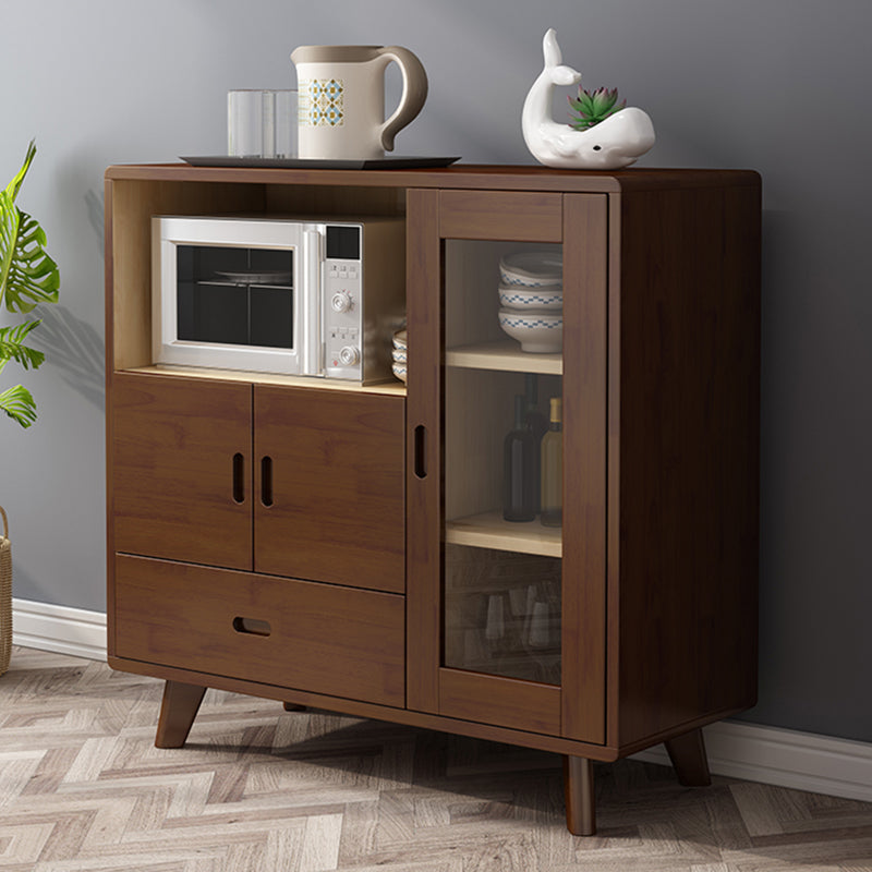 Modern Style Buffet Table Solid Wood 38.8-inch Side Board with Cabinet and Drawers