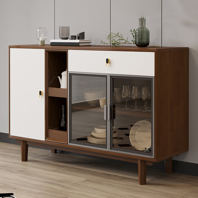 Modern Style Buffet Table Solid Wood Side Board with Cabinets and Drawer