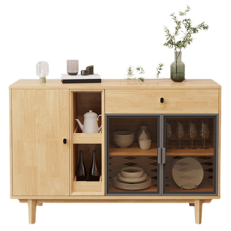 Modern Style Buffet Table Solid Wood Side Board with Cabinets and Drawer