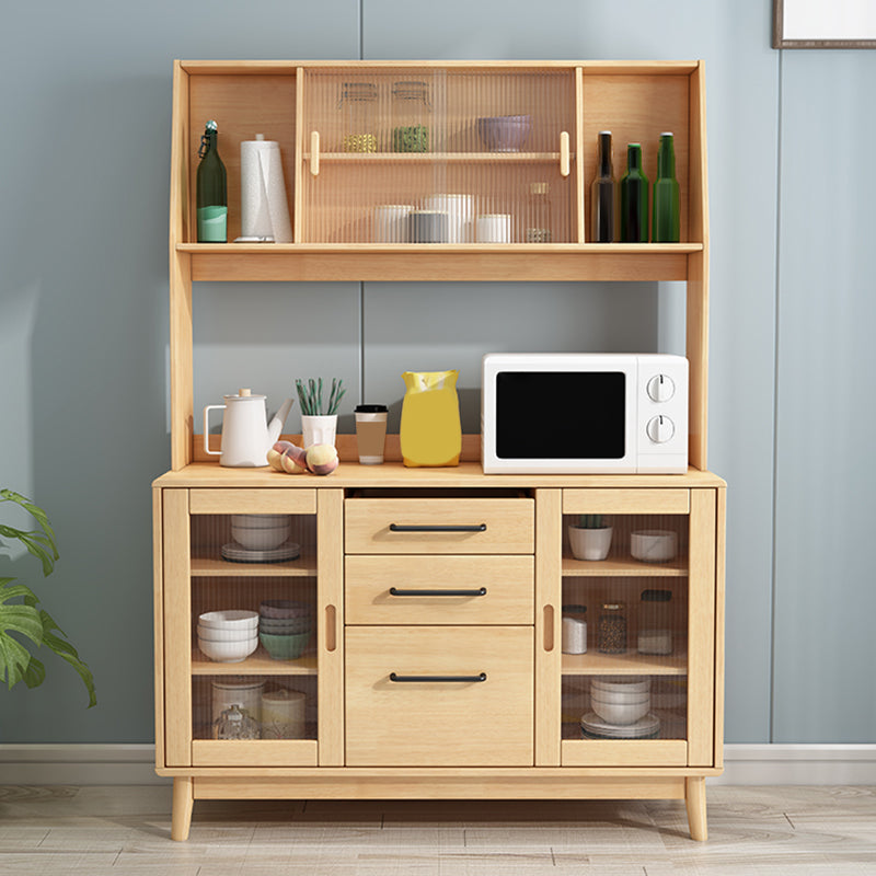 Solid Wood Buffet Table Modern Side Board with Cabinets and Drawers