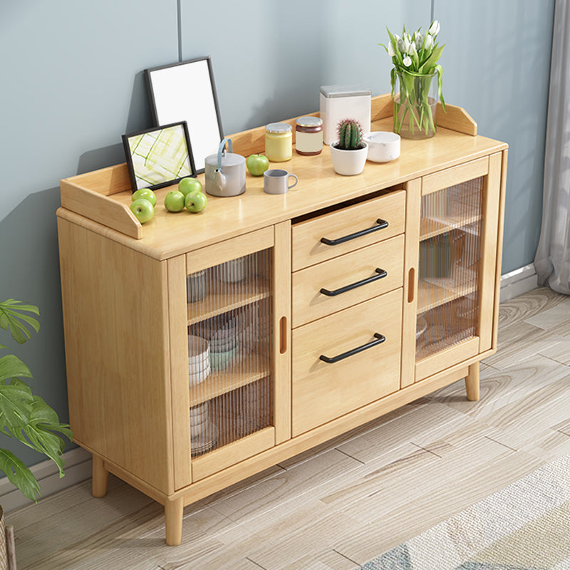 Solid Wood Buffet Table Modern Side Board with Cabinets and Drawers