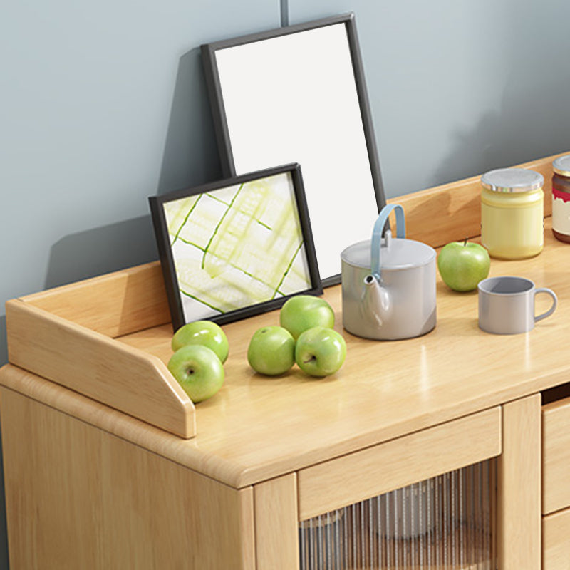 Solid Wood Buffet Table Modern Side Board with Cabinets and Drawers