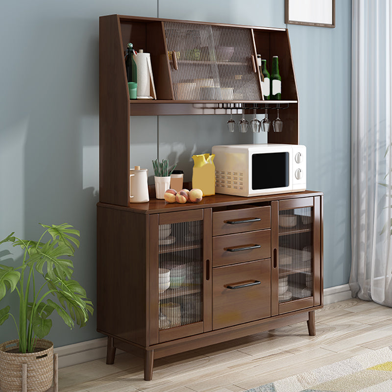 Solid Wood Buffet Table Modern Side Board with Cabinets and Drawers