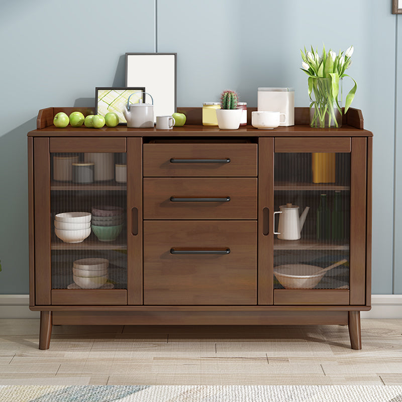 Solid Wood Buffet Table Modern Side Board with Cabinets and Drawers