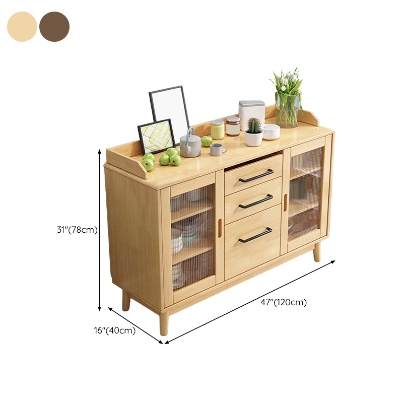 Solid Wood Buffet Table Modern Side Board with Cabinets and Drawers