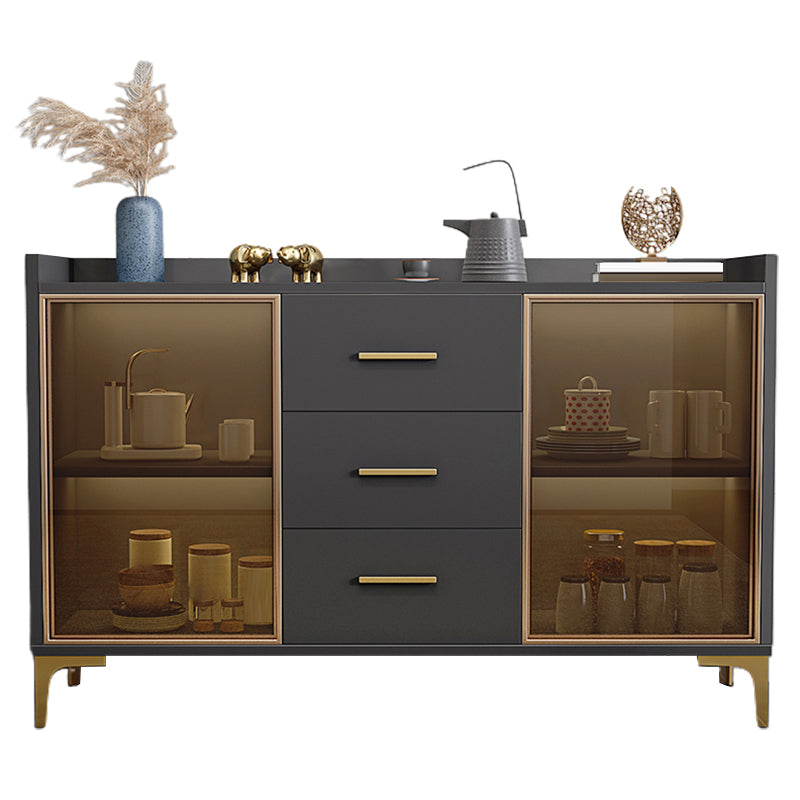 Wood Buffet Table Glam Style Side Board with Cabinets and Drawers