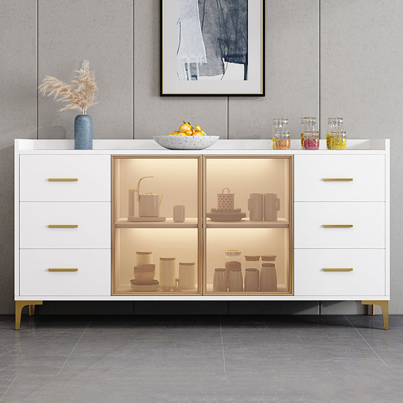 Wood Buffet Table Glam Style Side Board with Cabinets and Drawers