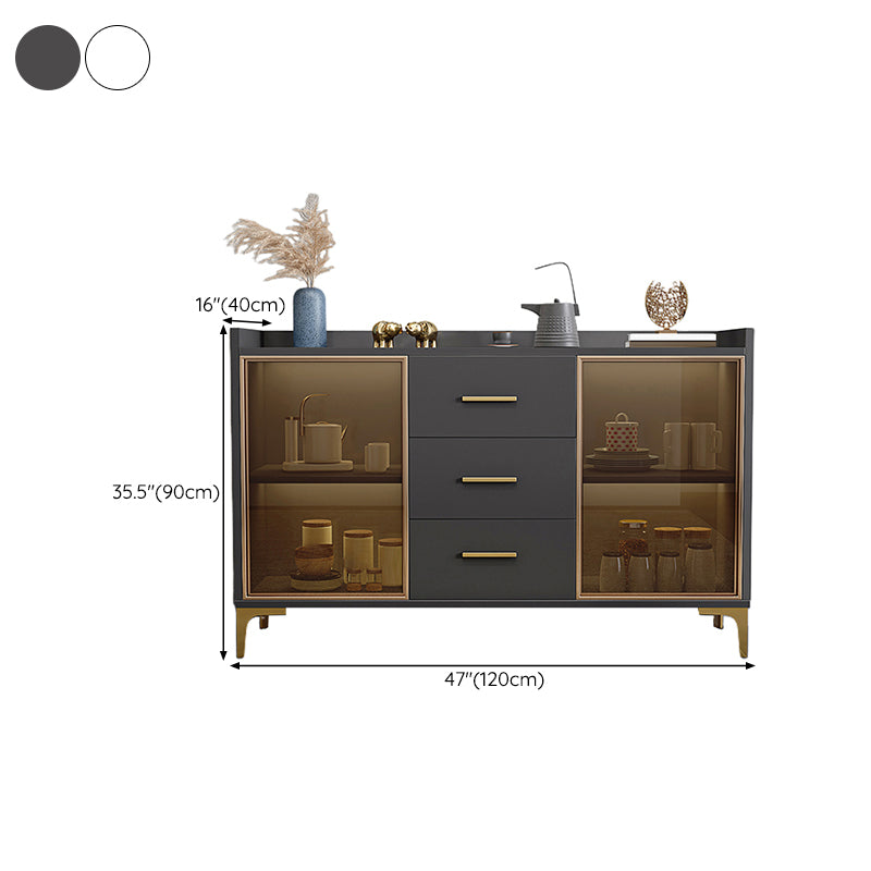 Wood Buffet Table Glam Style Side Board with Cabinets and Drawers