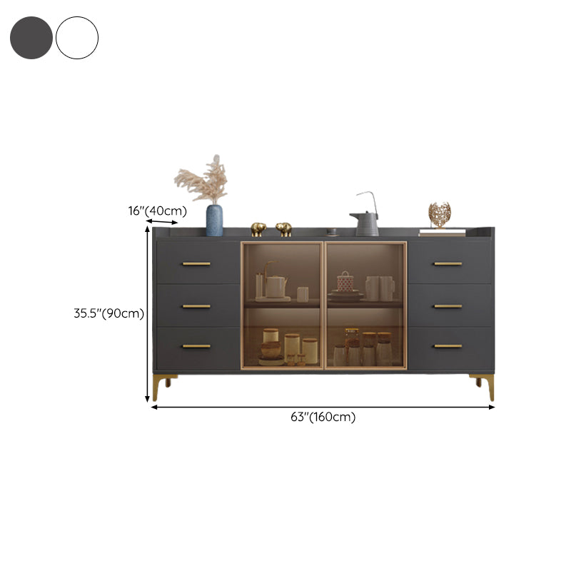 Wood Buffet Table Glam Style Side Board with Cabinets and Drawers