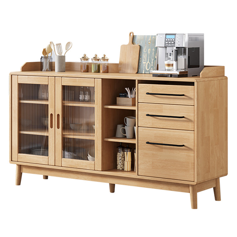 Solid Wood Buffet Table Modern Side Board with Drawers and Cabinets