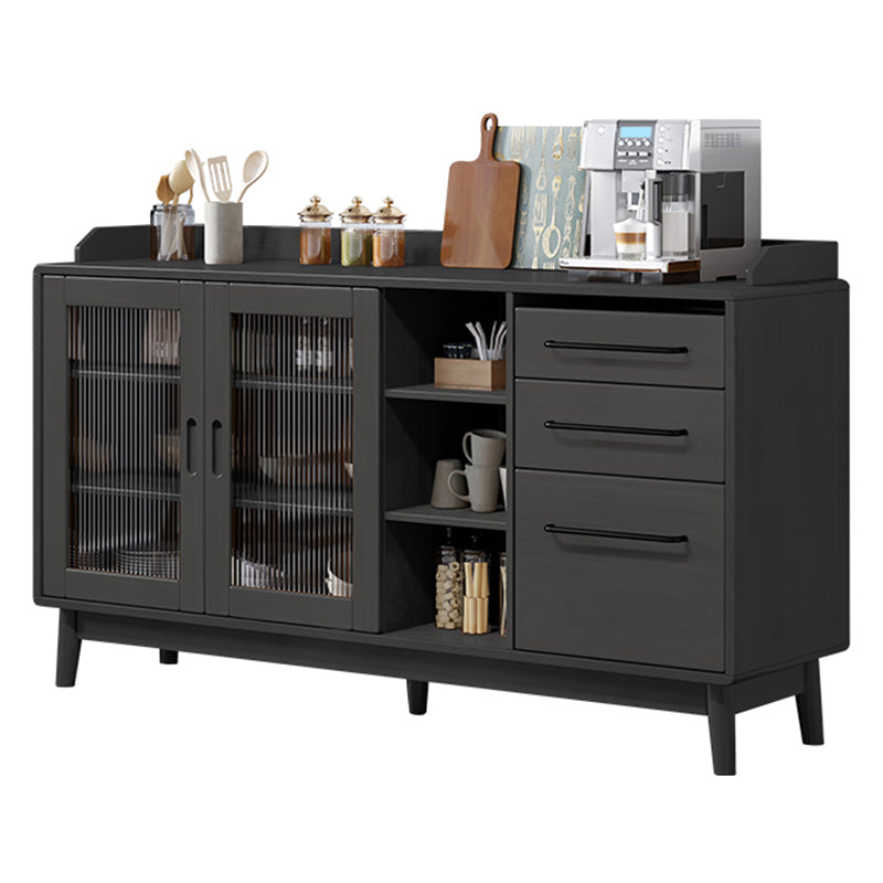 Solid Wood Buffet Table Modern Side Board with Drawers and Cabinets