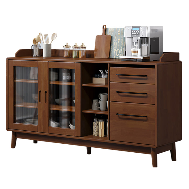 Solid Wood Buffet Table Modern Side Board with Drawers and Cabinets