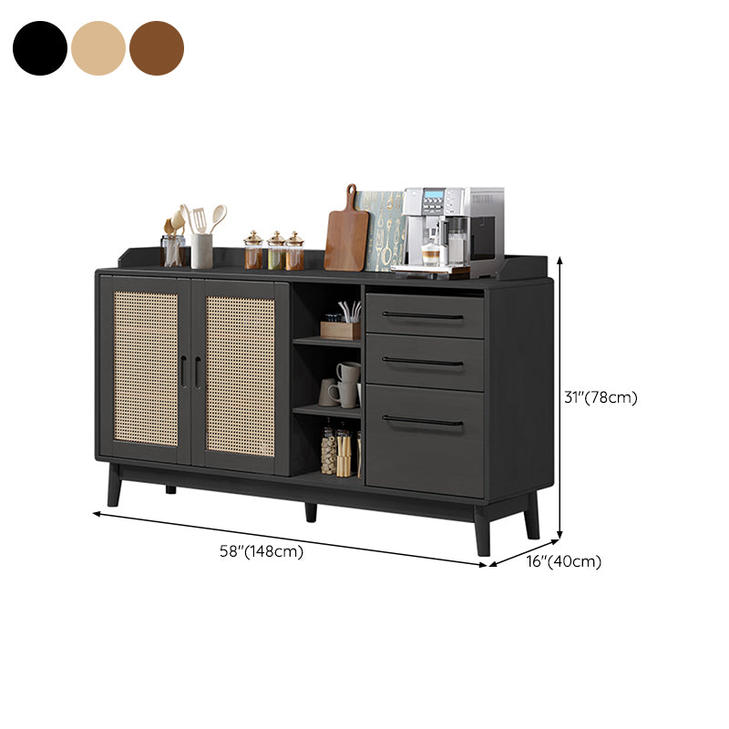 Solid Wood Buffet Table Modern Side Board with Drawers and Cabinets