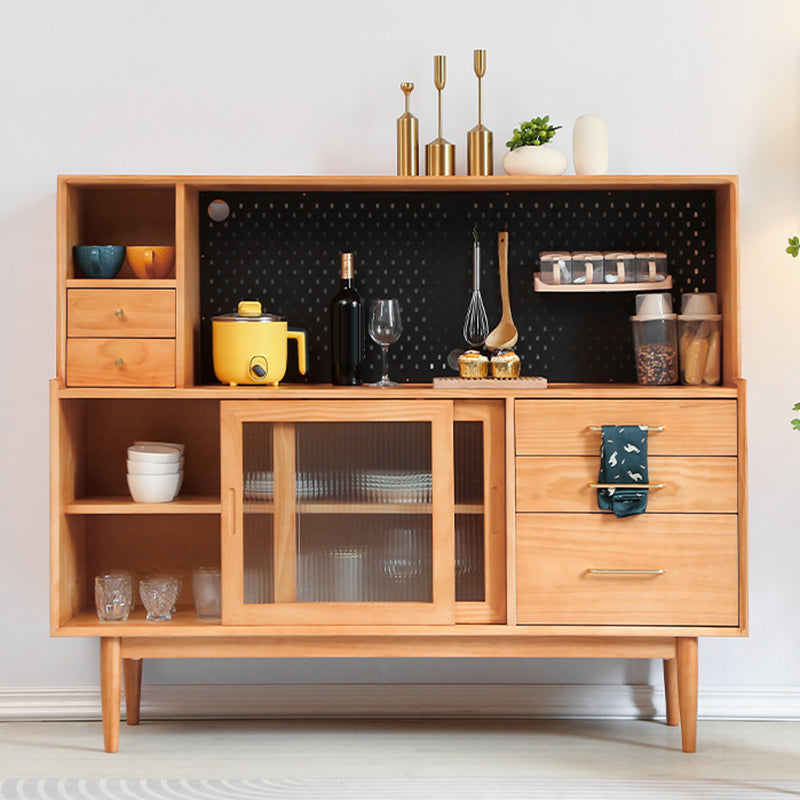 Solid Wood Side Board Modern Buffet Table with Cabinets and Drawers