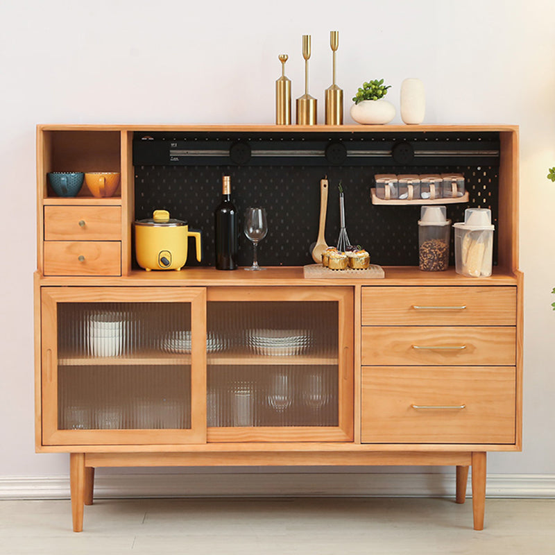 Solid Wood Side Board Modern Buffet Table with Cabinets and Drawers