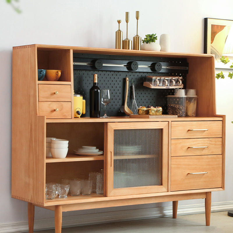 Solid Wood Side Board Modern Buffet Table with Cabinets and Drawers