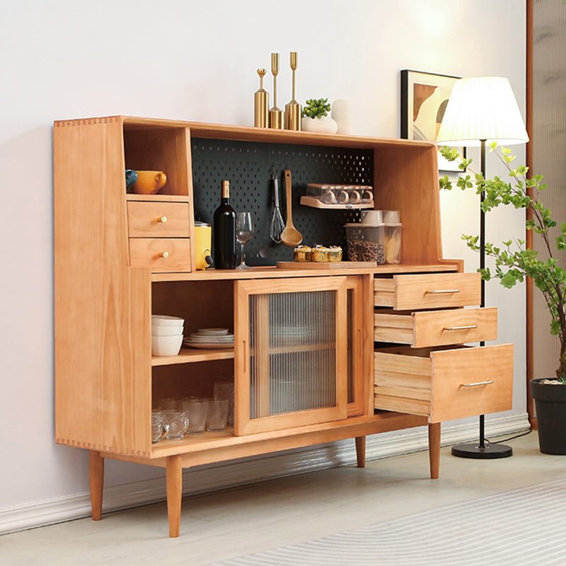 Solid Wood Side Board Modern Buffet Table with Cabinets and Drawers