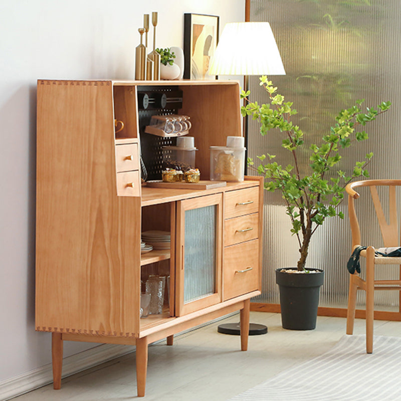 Solid Wood Side Board Modern Buffet Table with Cabinets and Drawers