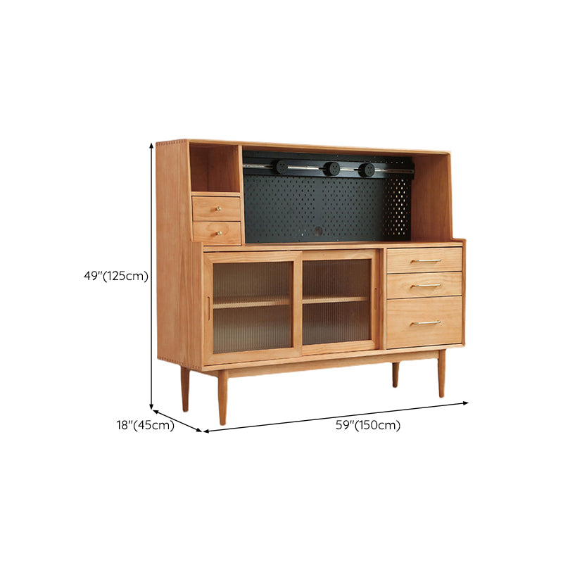 Solid Wood Side Board Modern Buffet Table with Cabinets and Drawers