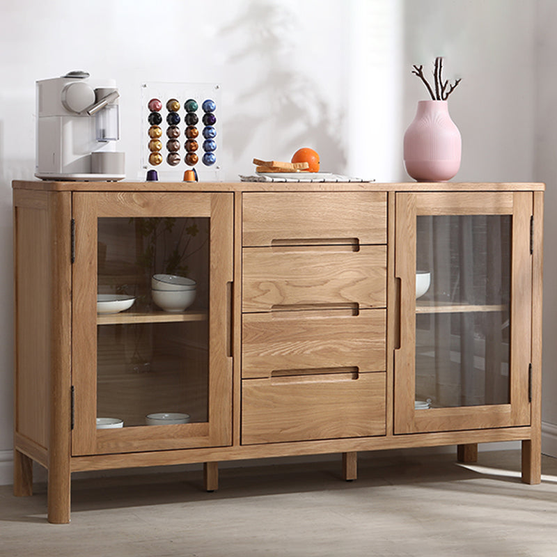 Solid Wood Buffet Table Modern Side Board with Cabinet and Drawers