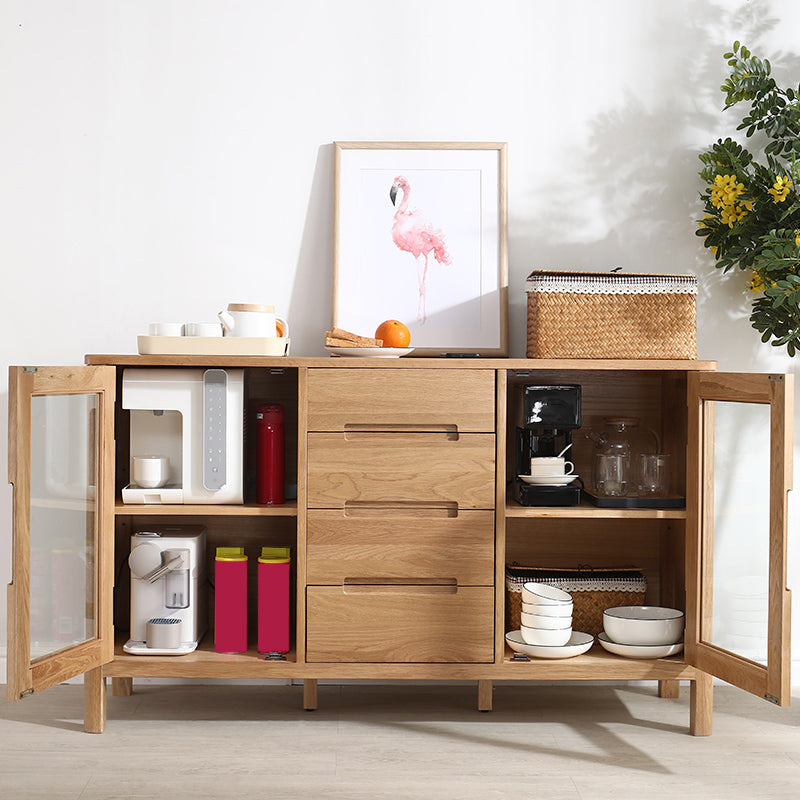 Solid Wood Buffet Table Modern Side Board with Cabinet and Drawers