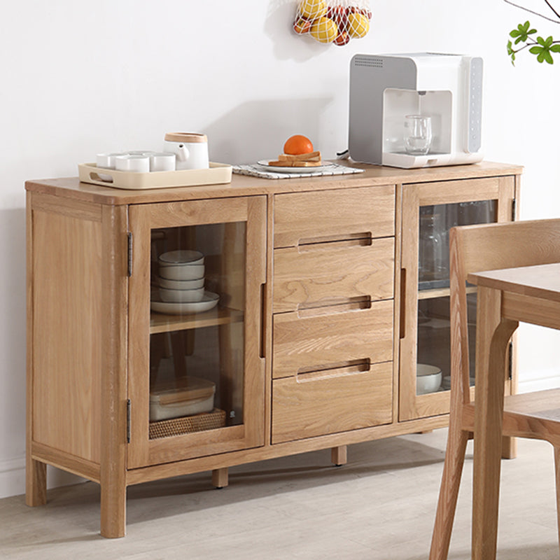 Solid Wood Buffet Table Modern Side Board with Cabinet and Drawers