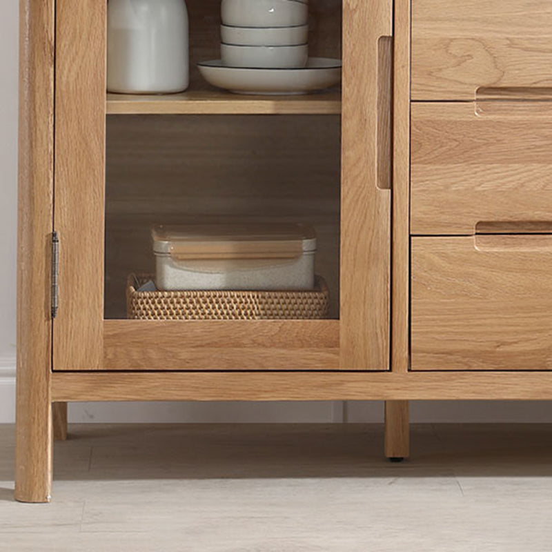 Solid Wood Buffet Table Modern Side Board with Cabinet and Drawers