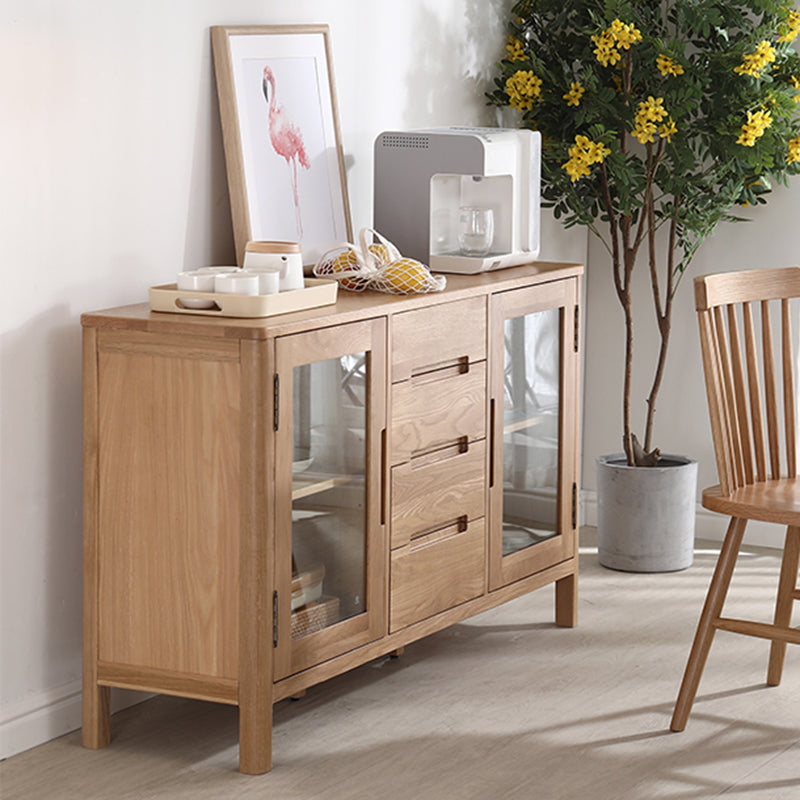 Solid Wood Buffet Table Modern Side Board with Cabinet and Drawers