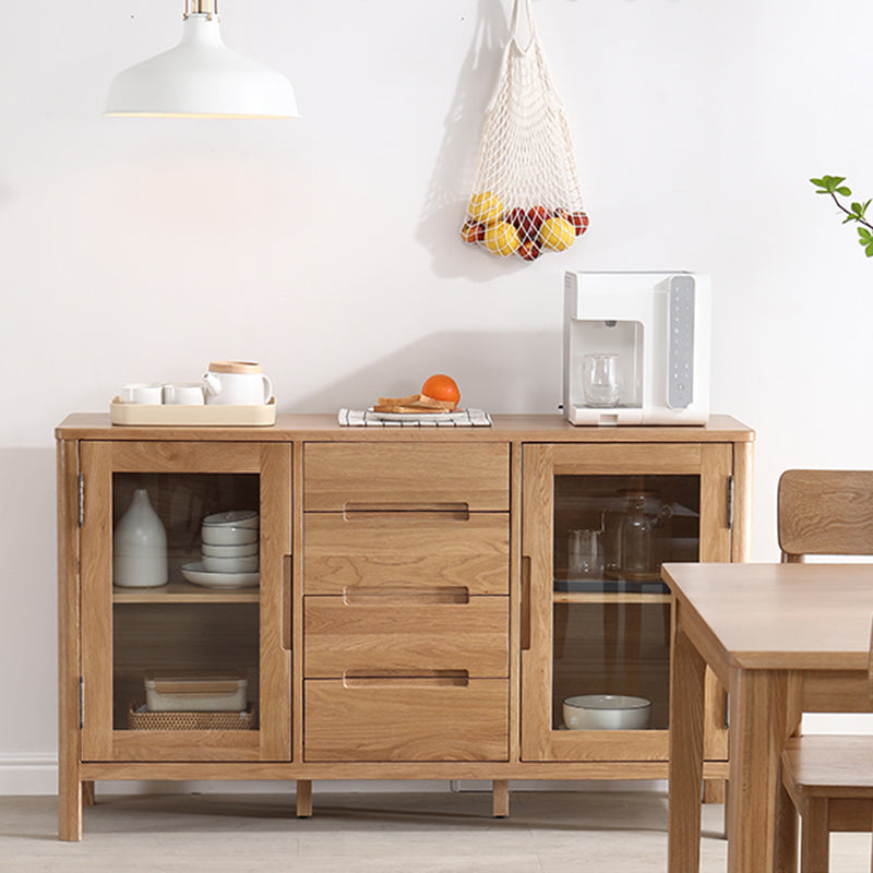 Solid Wood Buffet Table Modern Side Board with Cabinet and Drawers