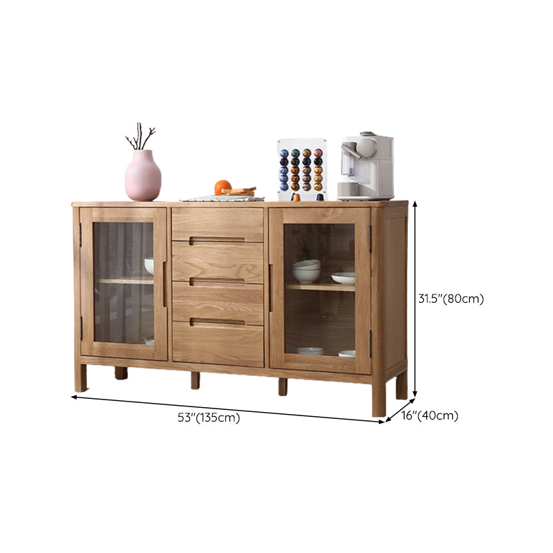 Solid Wood Buffet Table Modern Side Board with Cabinet and Drawers